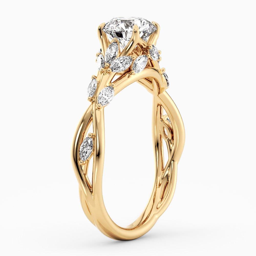 Round Cut Nature Inspired Blue Sapphire Engagement Ring