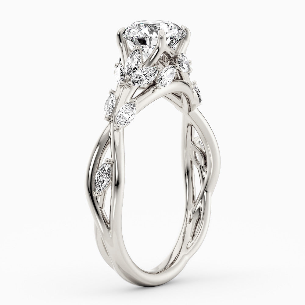 Round Cut Nature Inspired Blue Sapphire Engagement Ring