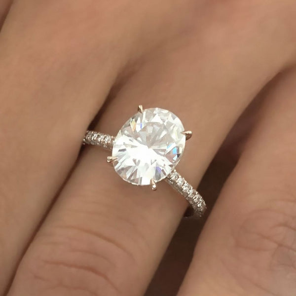 3.70 Carat Oval Cut Hidden Halo Lab Grown Diamond Engagement Ring