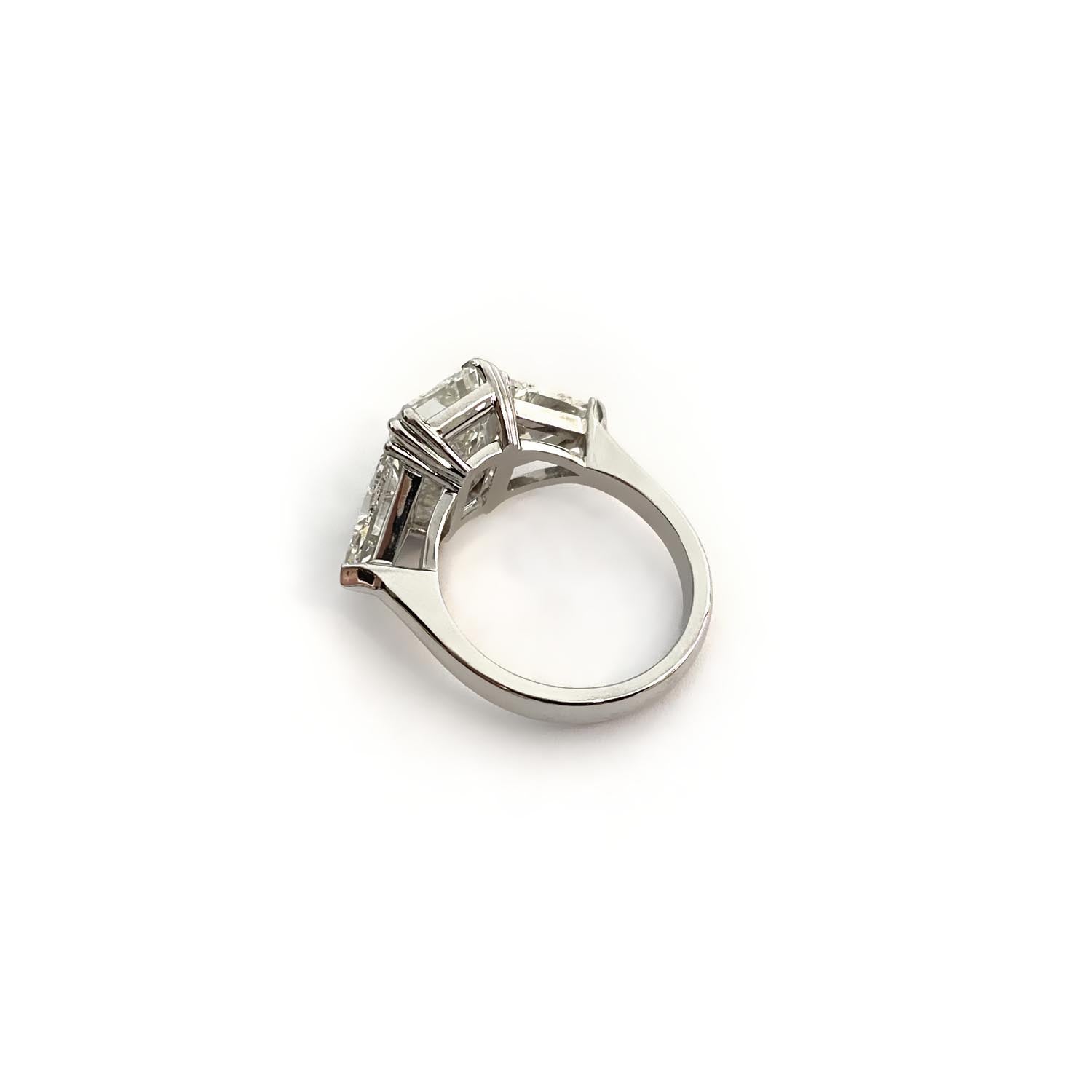 Emerald Cut Three Stone Blue Sapphire Engagement Ring