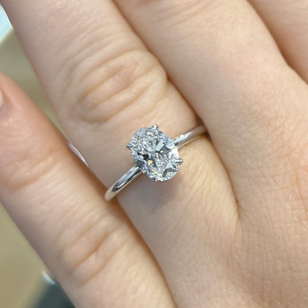 1.10 Carat Oval Cut Hidden Halo Lab Grown Diamond Engagement Ring