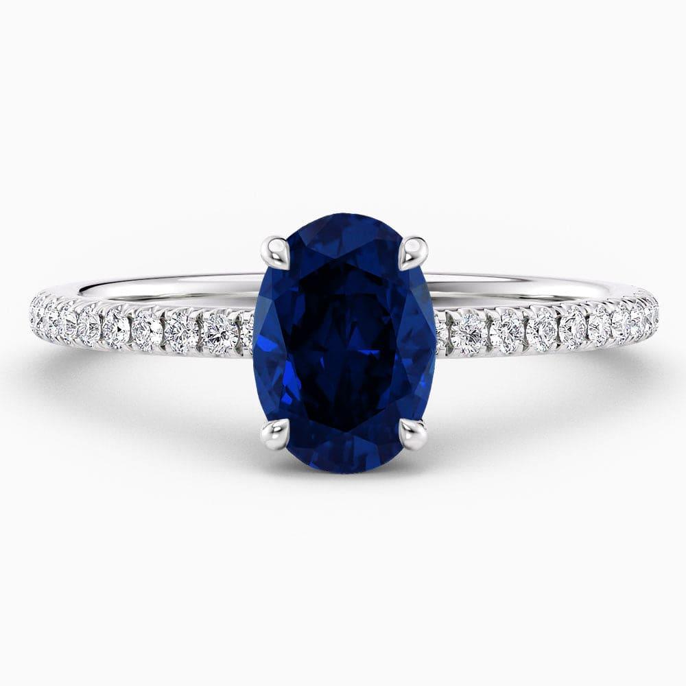 1.80 Carat Oval Shape Hidden Halo Blue Sapphire Engagement Ring