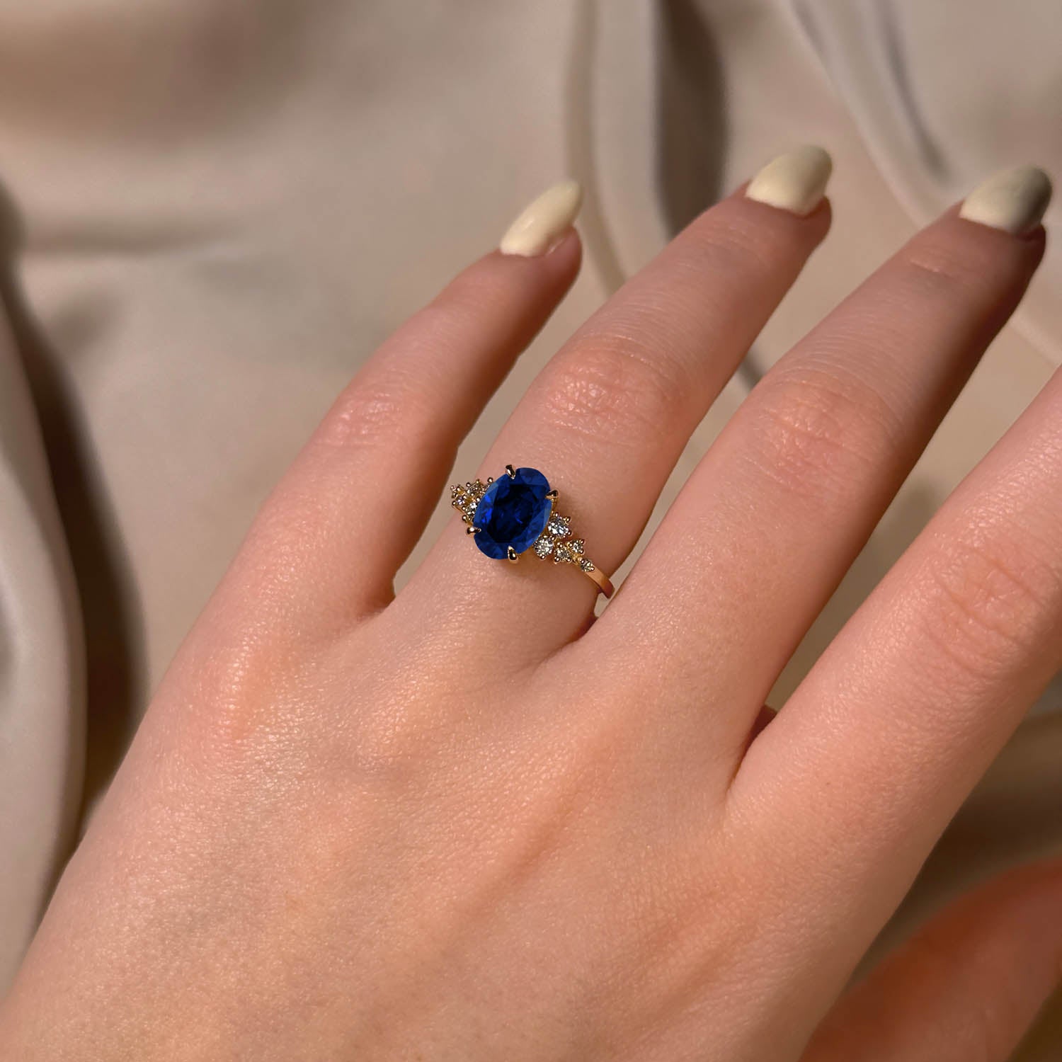 Oval Cut Snowdrift Blue Sapphire Engagement Ring