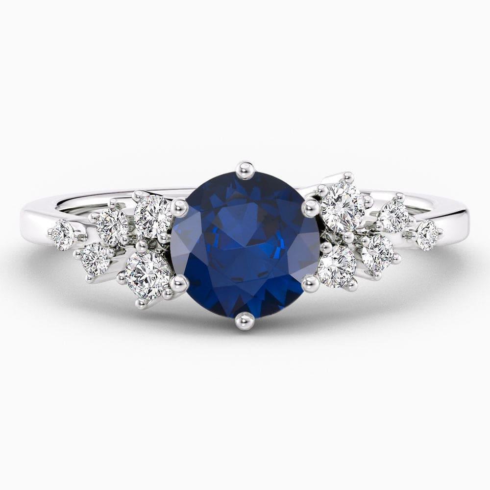 Round Cut Snowdrift Blue Sapphire Engagement Ring