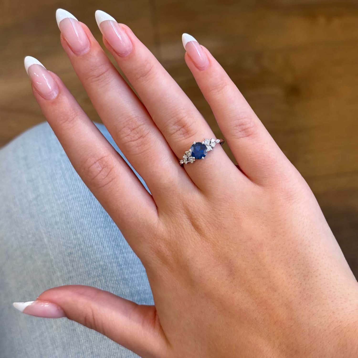 Round Cut Snowdrift Blue Sapphire Engagement Ring