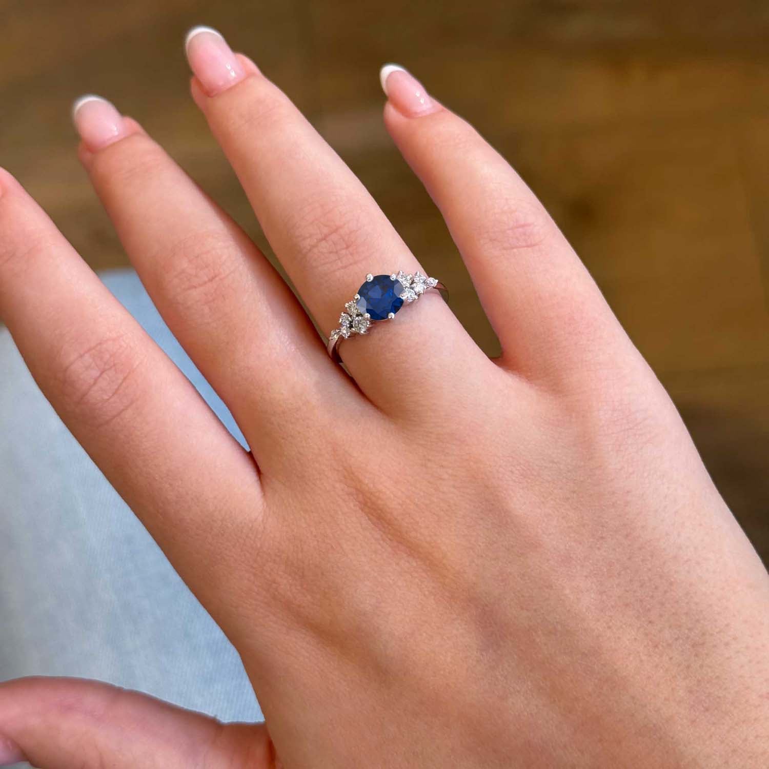 Round Cut Snowdrift Blue Sapphire Engagement Ring