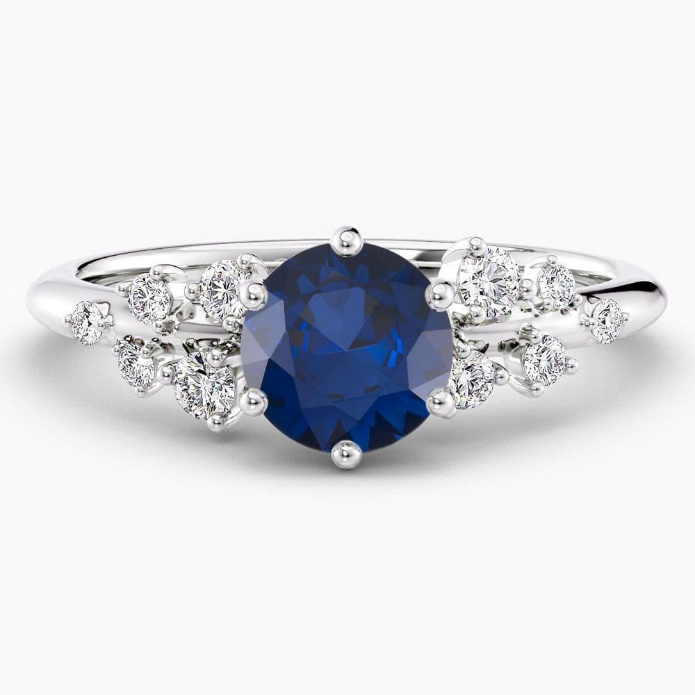 Round Cut Snowdrift Blue Sapphire Engagement Ring