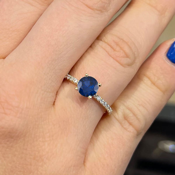 1.60 Carat Round Shape Hidden Halo Blue Sapphire Engagement Ring