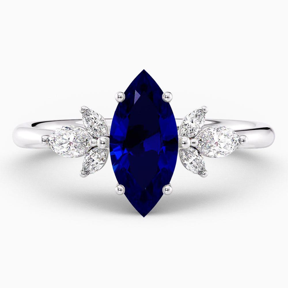 Marquise Cut Cluster Blue Sapphire Engagement Ring - Featured Image
