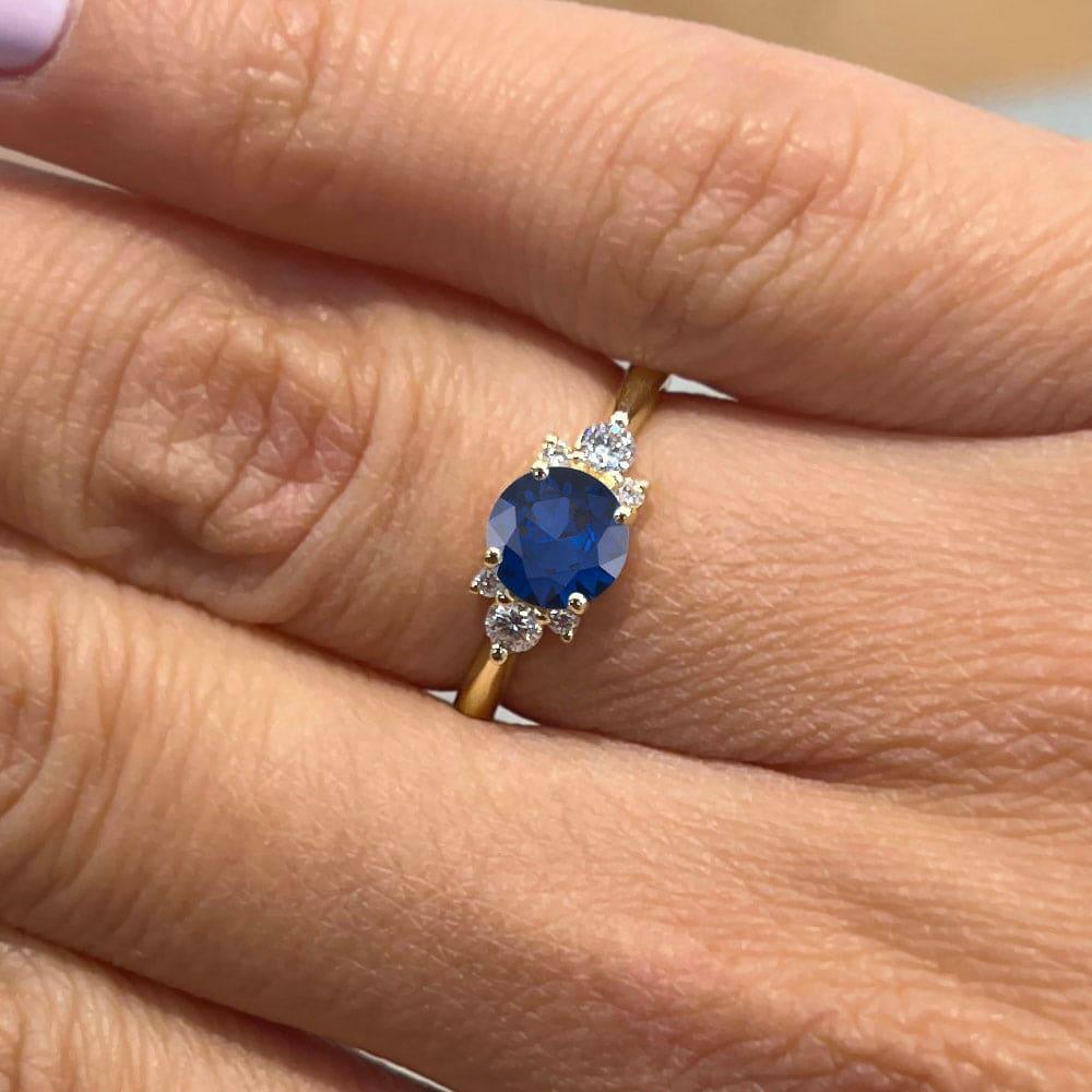 Round Cut Cluster Blue Sapphire Engagement Ring - Featured Image