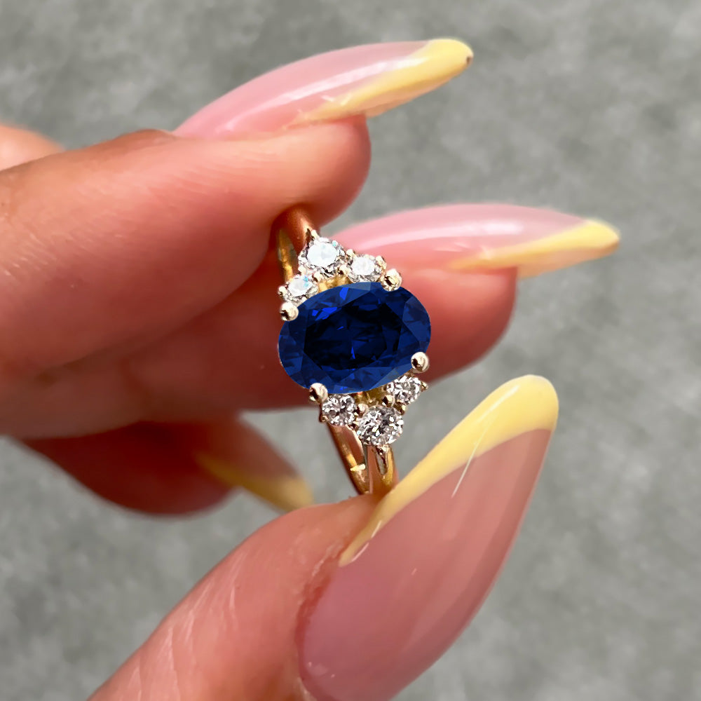 Oval Cut Cluster Blue Sapphire Engagement Ring