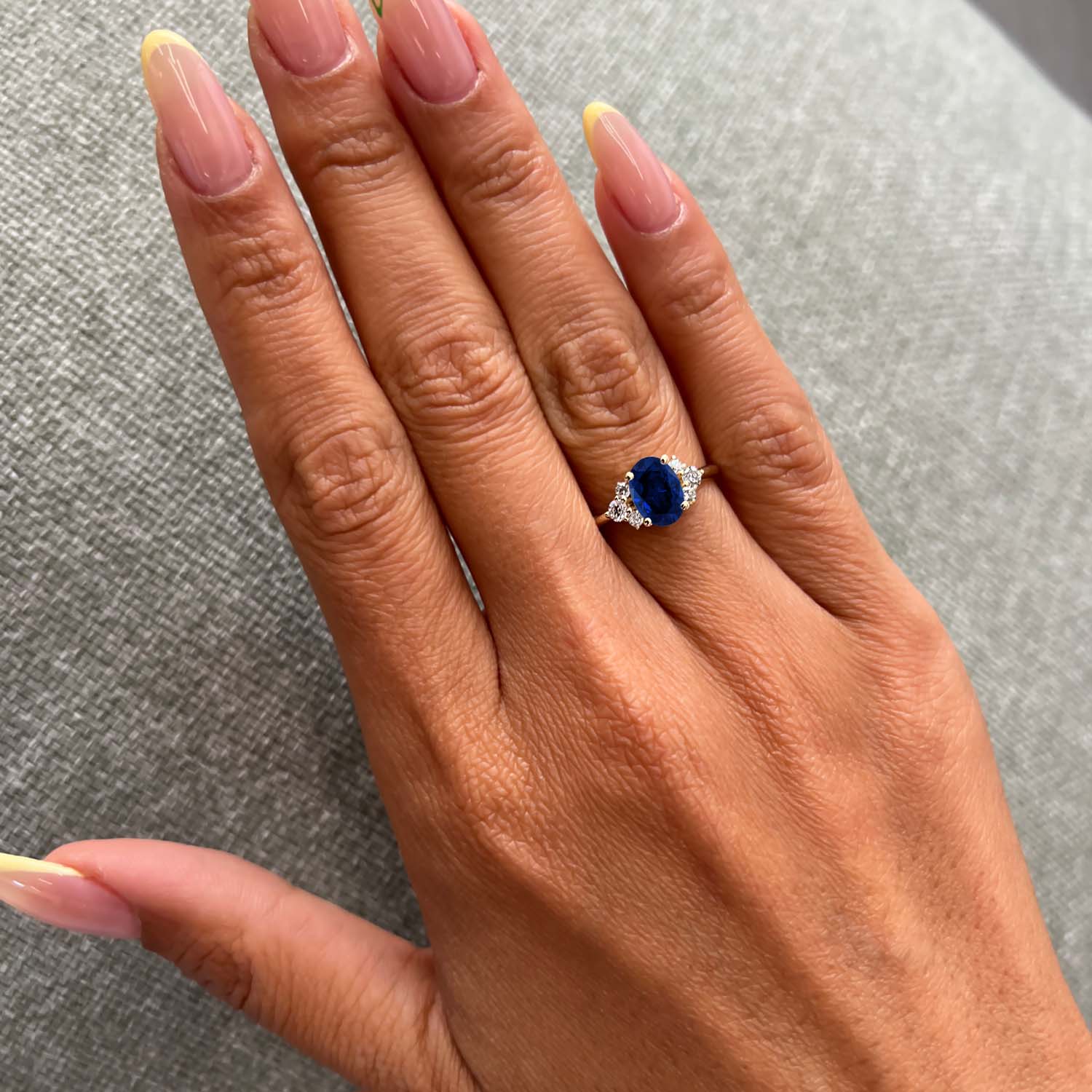 Oval Cut Cluster Blue Sapphire Engagement Ring