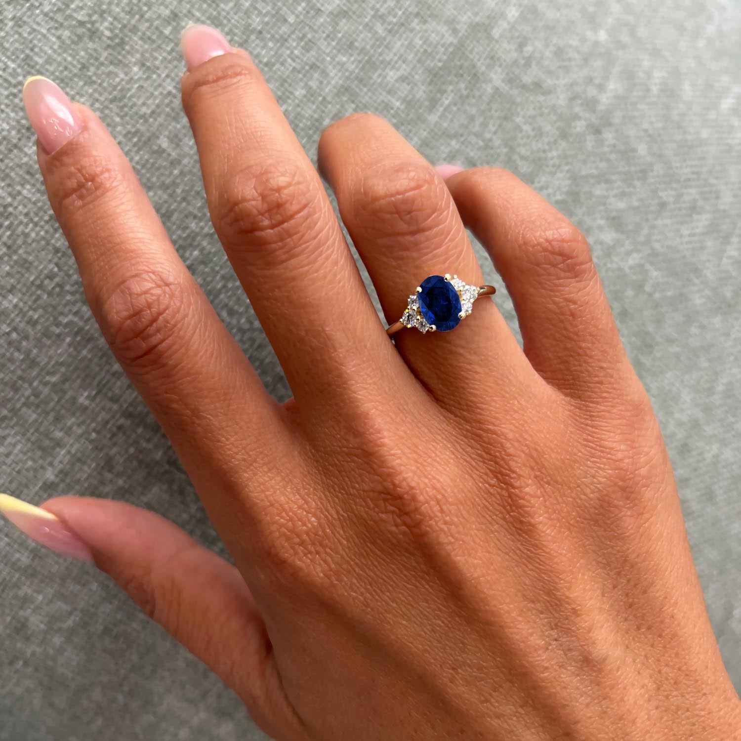 Oval Cut Cluster Blue Sapphire Engagement Ring
