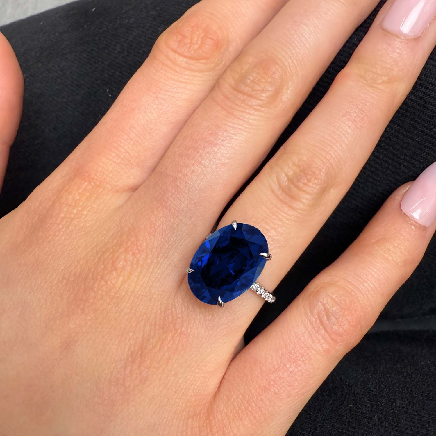 Oval Cut Hidden Halo Blue Sapphire Engagement Ring