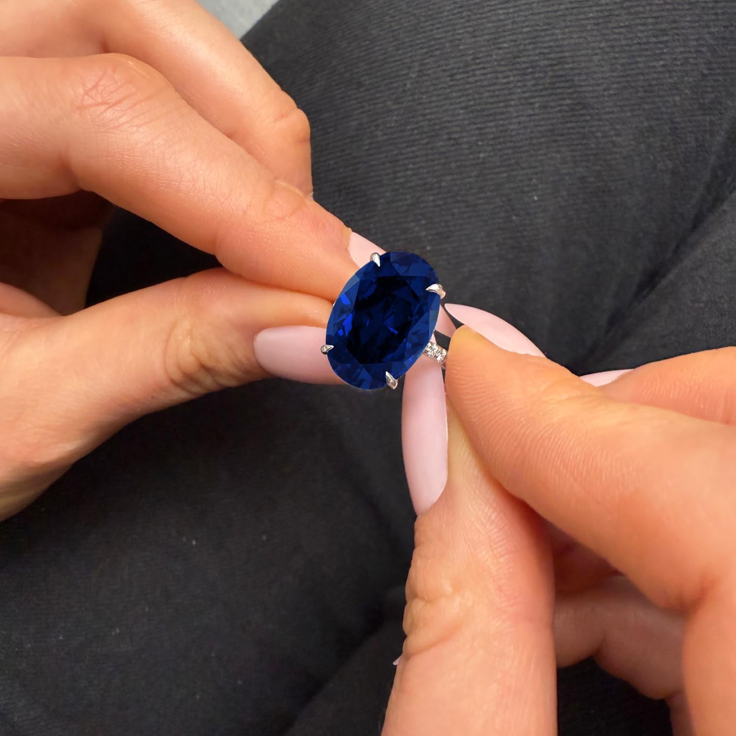 Oval Cut Hidden Halo Blue Sapphire Engagement Ring
