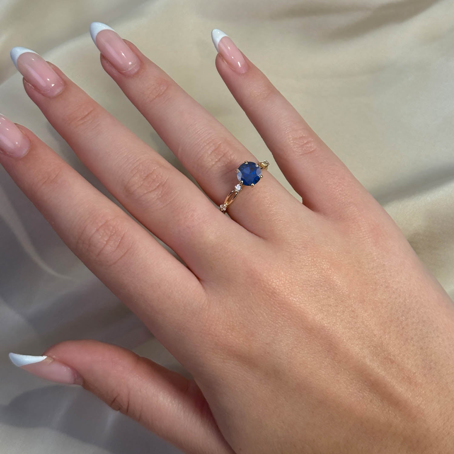 Round Cut Nature Inspired Blue Sapphire Engagement Ring