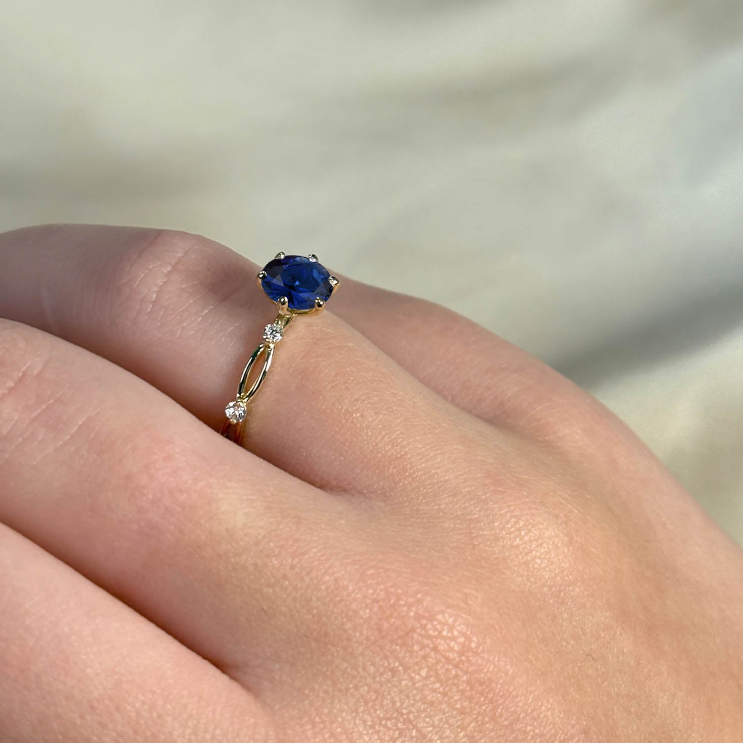 Round Cut Nature Inspired Blue Sapphire Engagement Ring