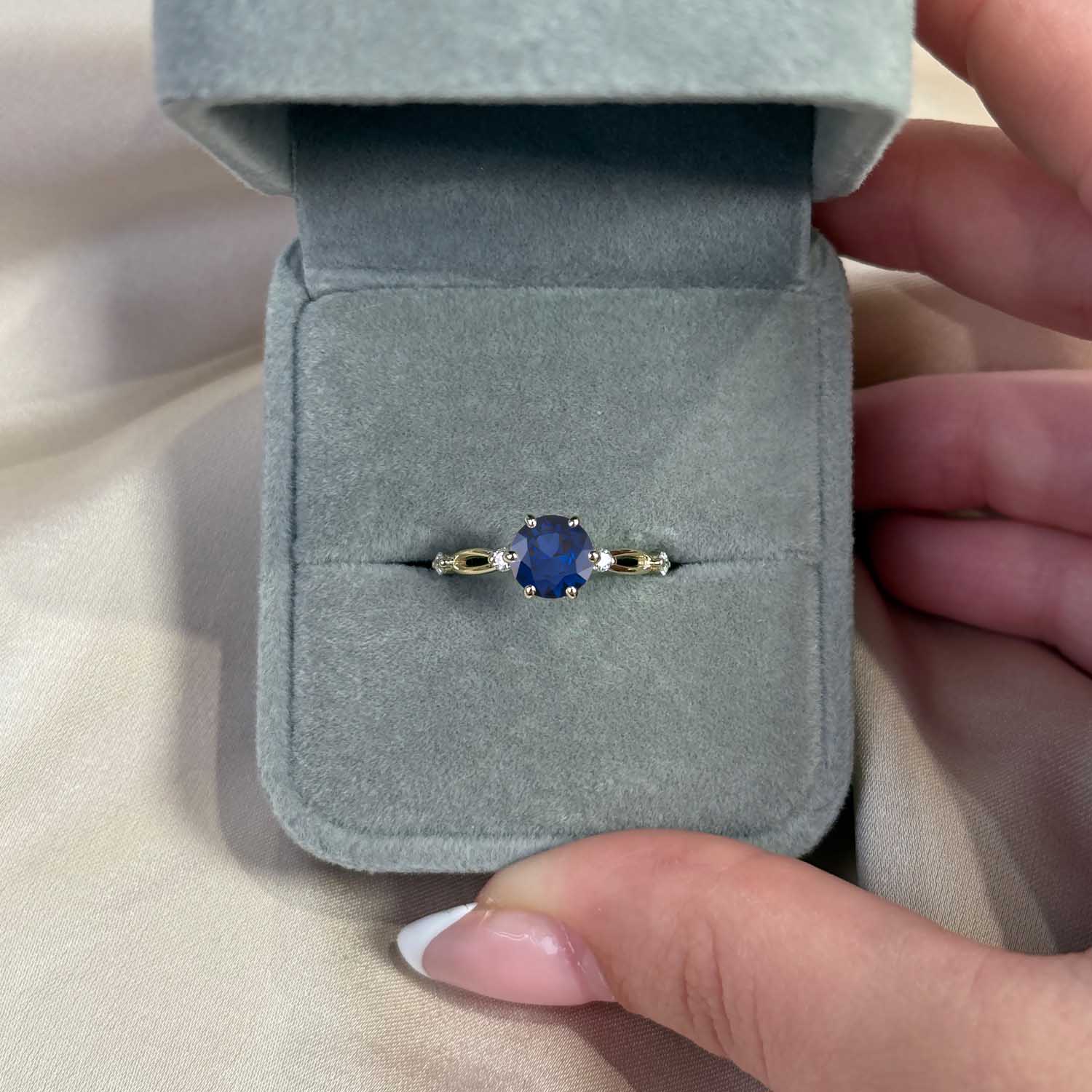 Round Cut Nature Inspired Blue Sapphire Engagement Ring