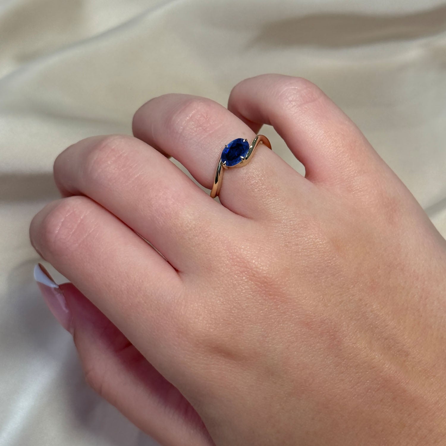 Oval Cut Solitaire Blue Sapphire Engagement Ring