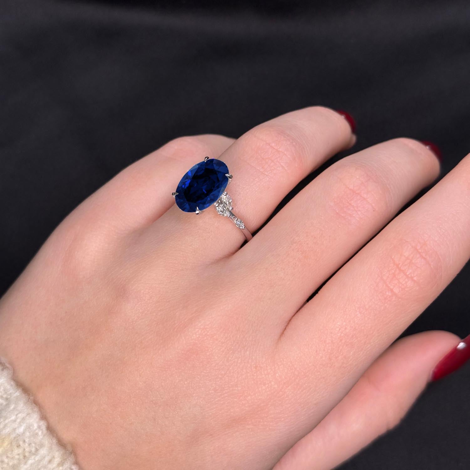 Oval Cut Nature Inspired Blue Sapphire Engagement Ring