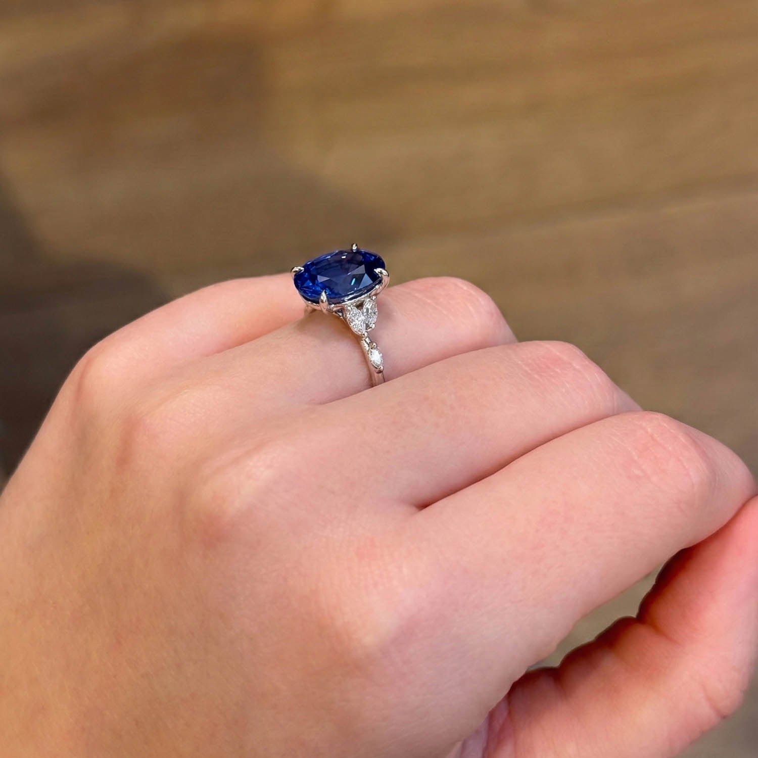 Oval Cut Nature Inspired Blue Sapphire Engagement Ring