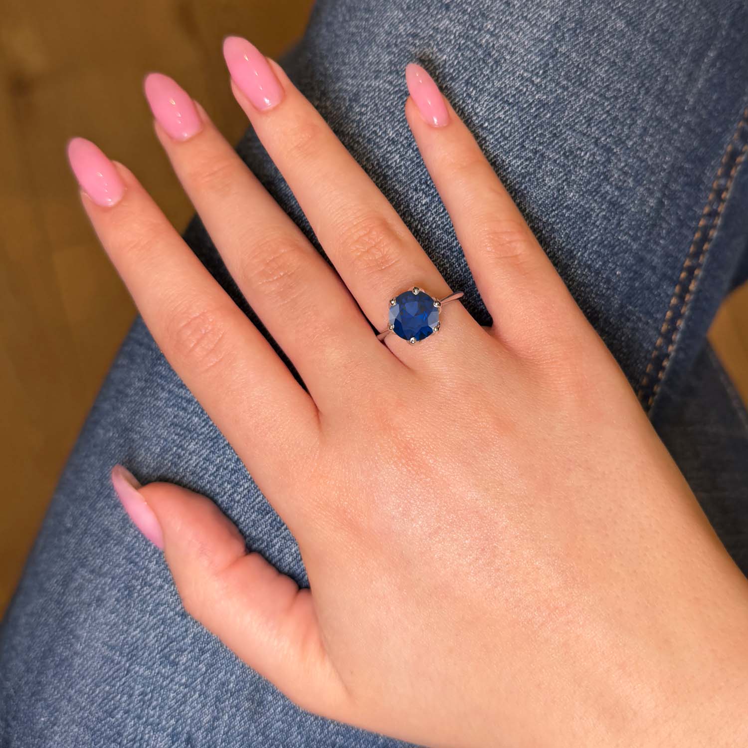 Round Cut Solitaire Blue Sapphire Engagement Ring