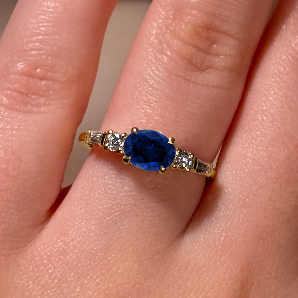 Oval Cut Five Stone Blue Sapphire Engagement Ring