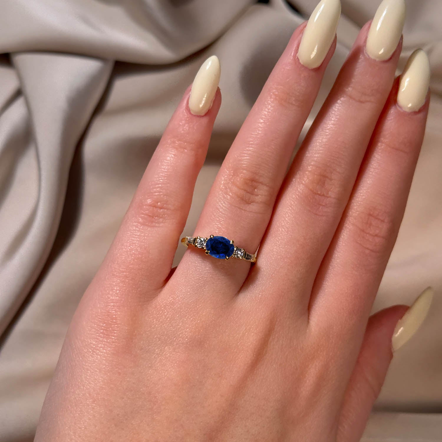 Oval Cut Five Stone Blue Sapphire Engagement Ring