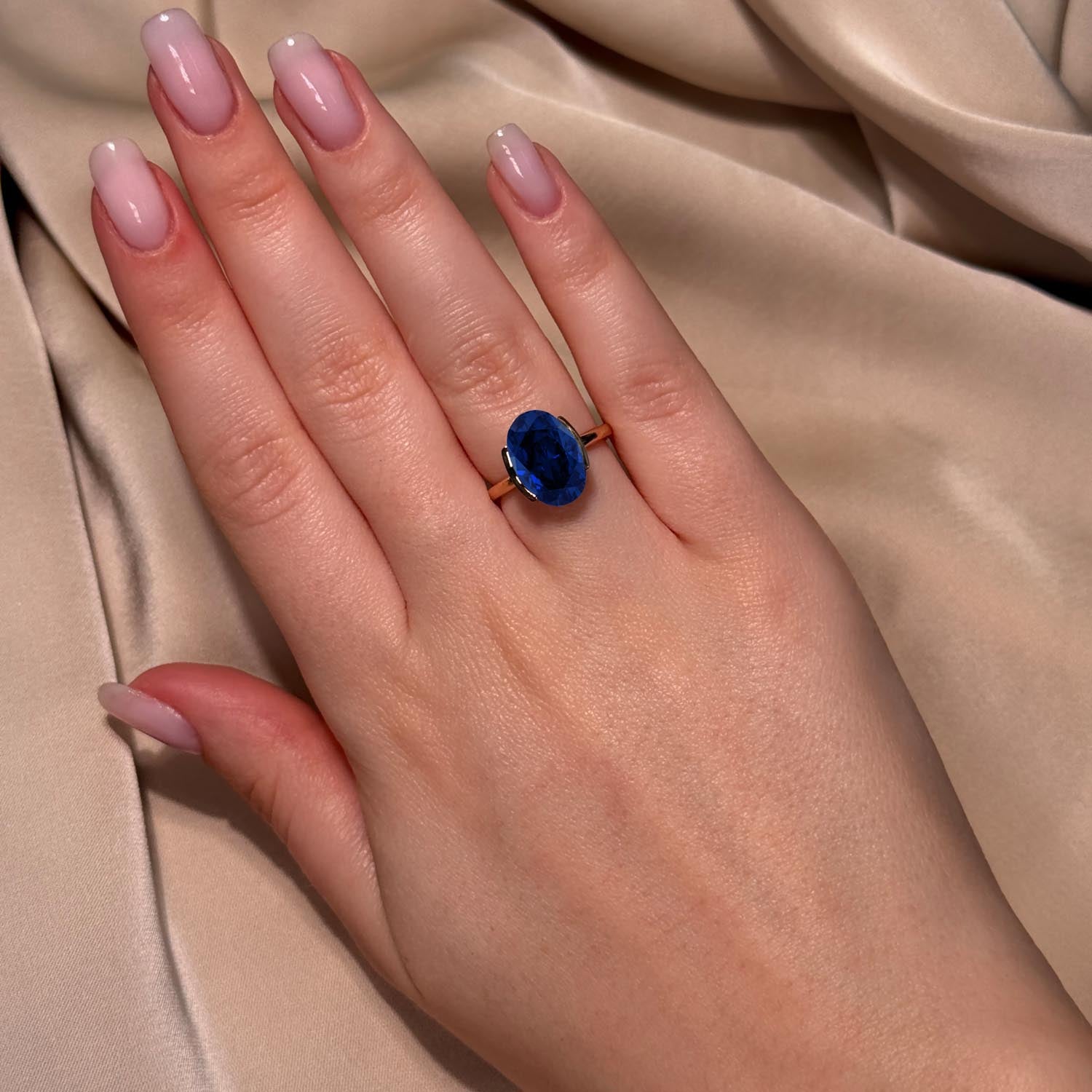 Oval Cut Half Bezel Blue Sapphire Engagement Ring