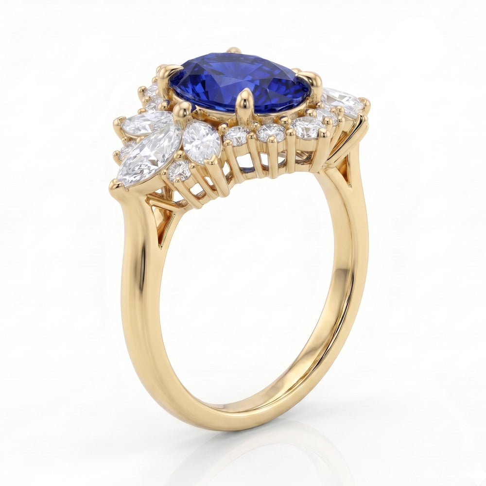 Oval Cut Vintage Halo Blue Sapphire Engagement Ring