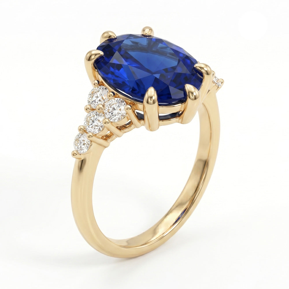 Oval Cut Cluster Blue Sapphire Engagement Ring