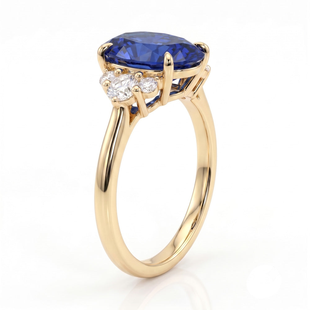 Oval Cut Cluster Blue Sapphire Engagement Ring