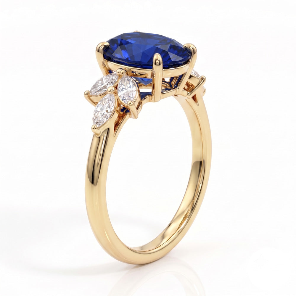 Oval Cut Cluster Blue Sapphire Engagement Ring