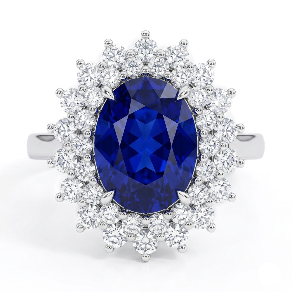 Oval Cut Halo Blue Sapphire Engagement Ring