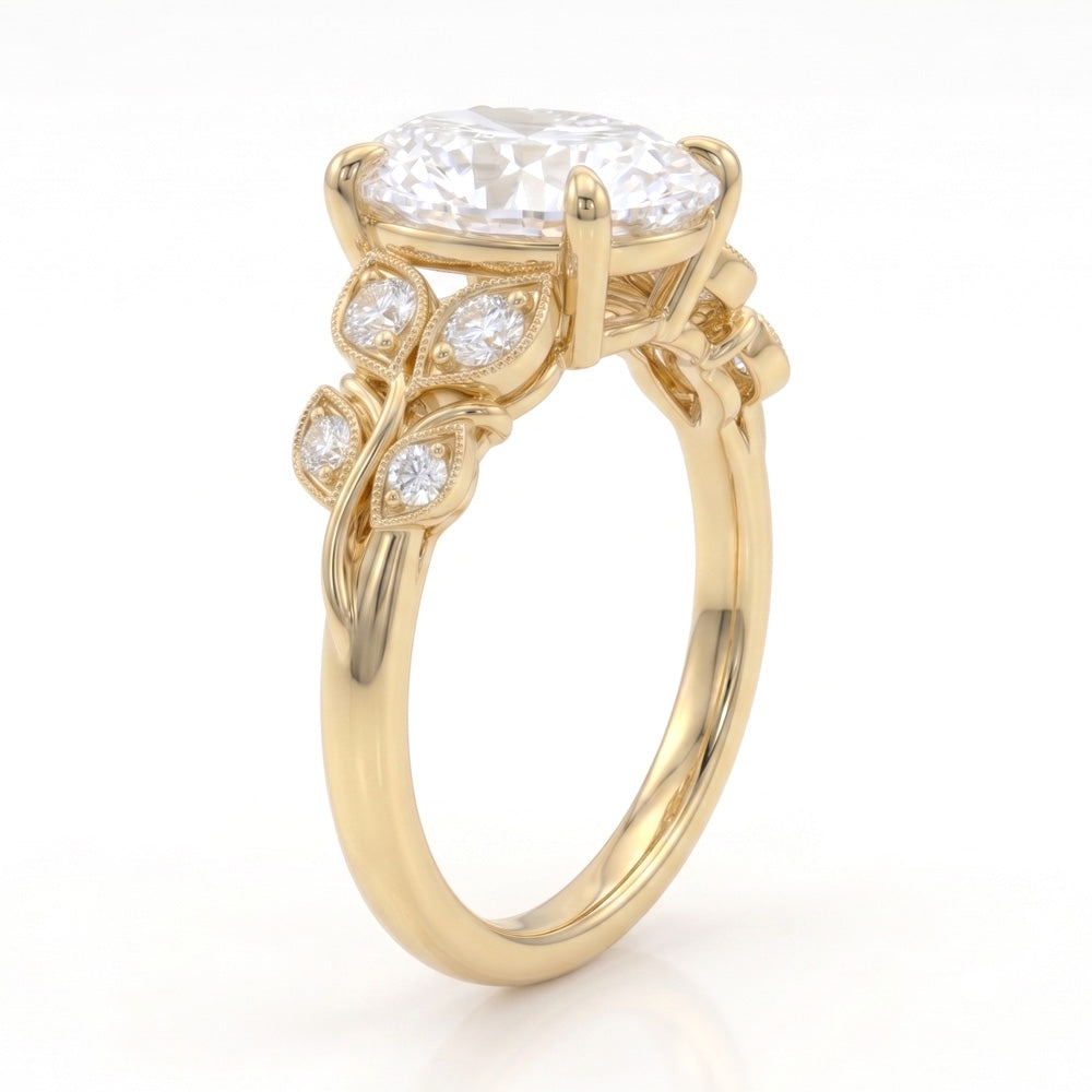 Lotus Nature Inspired Lab Grown Diamond Engagement Ring