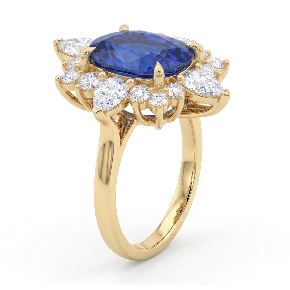 Oval Cut Halo Blue Sapphire Engagement Ring