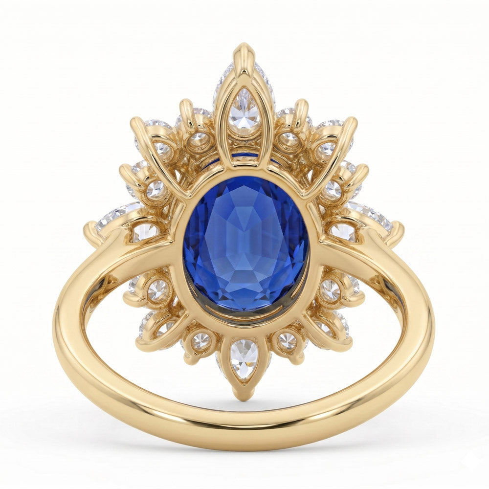 Oval Cut Halo Blue Sapphire Engagement Ring
