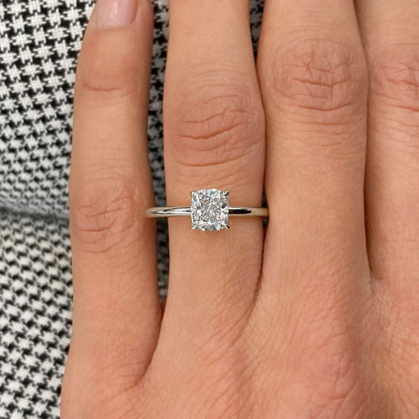 1 Carat Cushion Cut Solitaire Lab Grown Diamond Engagement Ring