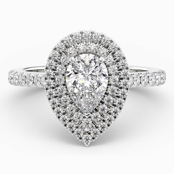 1.50 Carat Pear Cut Double Halo Natural Diamond Engagement Ring GIA Certified