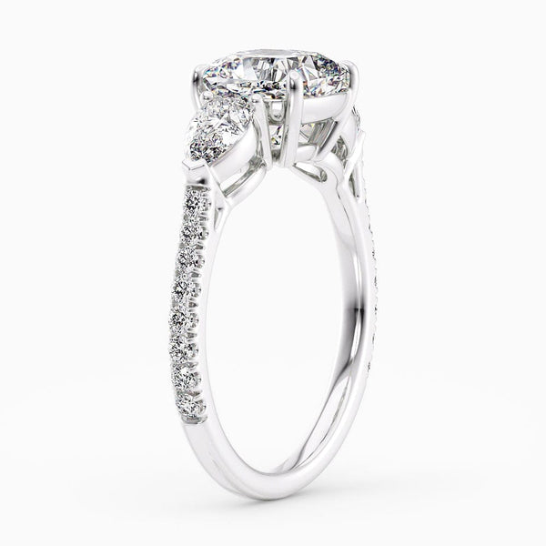 2.50 Carat Cushion Cut Three Stone Lab Grown Diamond Engagement Ring