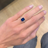 4.70 Carat Emerald Shape Hidden Halo Blue Sapphire Engagement Ring
