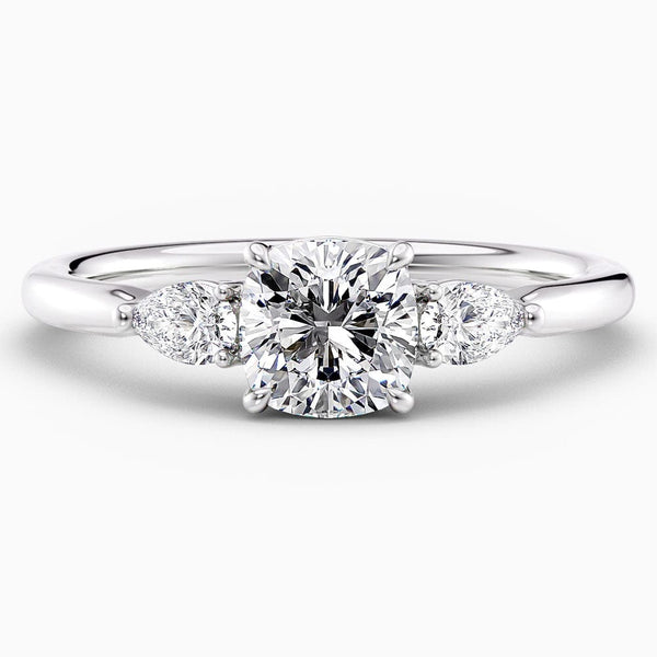 1.50 Carat Cushion Cut Three Stone Natural Diamond Engagement Ring GIA Certified