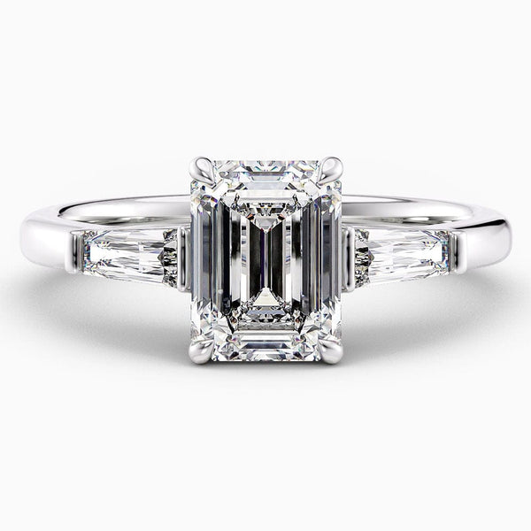 2 Carat Emerald Cut Three Stone Natural Diamond Engagement Ring GIA Certified