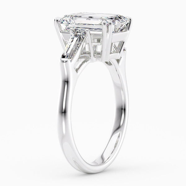 4.60 Carat Emerald Shape Three Stone Blue Sapphire Engagement Ring