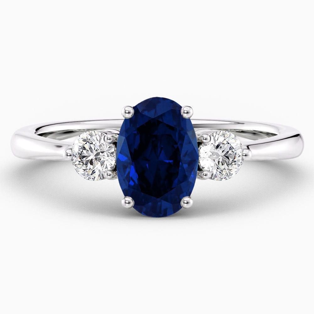 Oval Cut Three Stone Blue Sapphire Engagement Ring