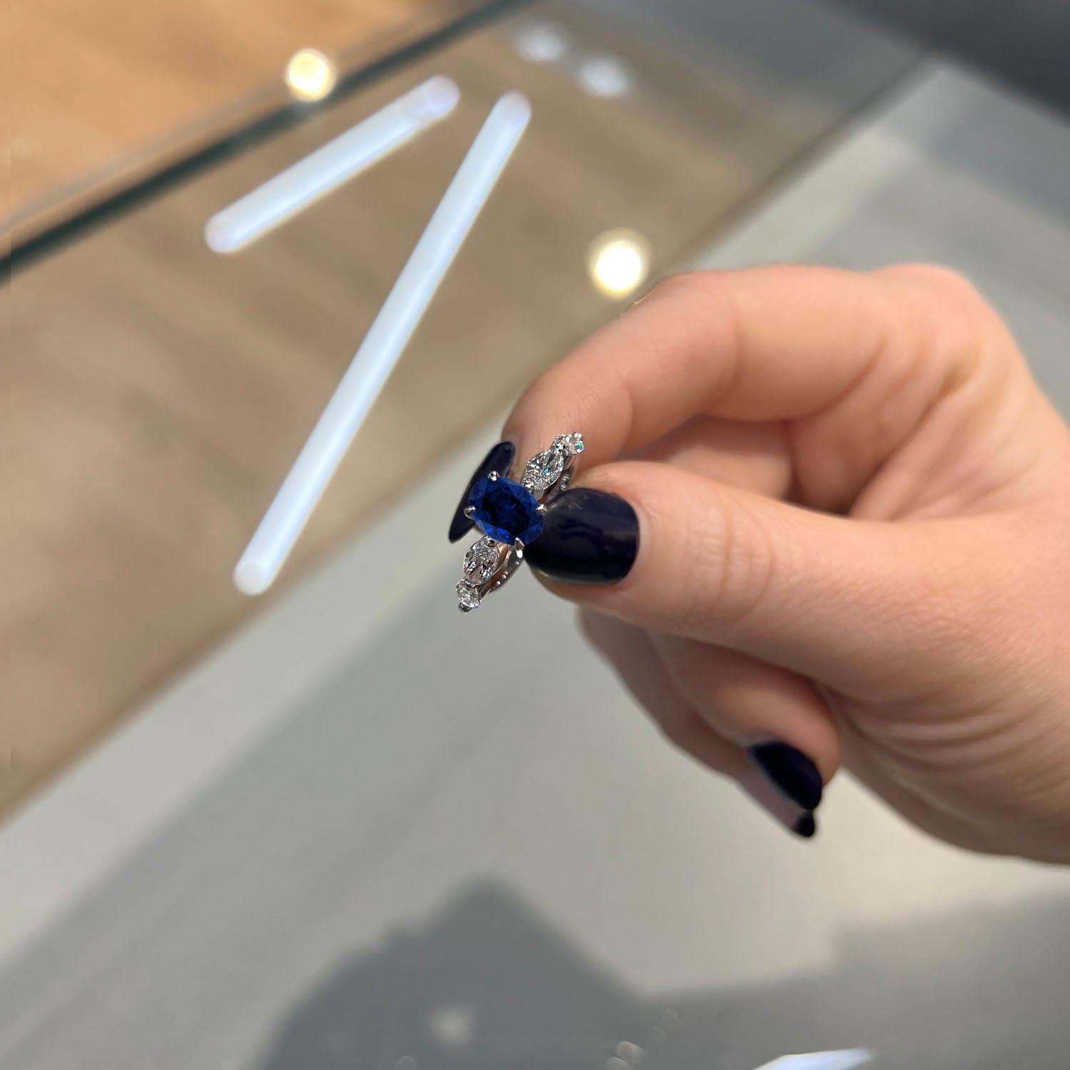 2.50 Carat Oval Shape Shared Prong Blue Sapphire Engagement Ring