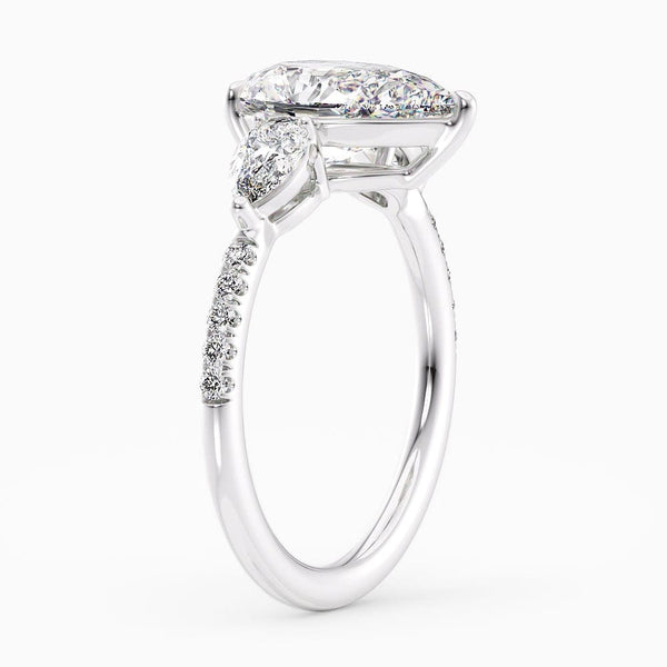 3.50 Carat Pear Shape Three Stone Blue Sapphire Engagement Ring