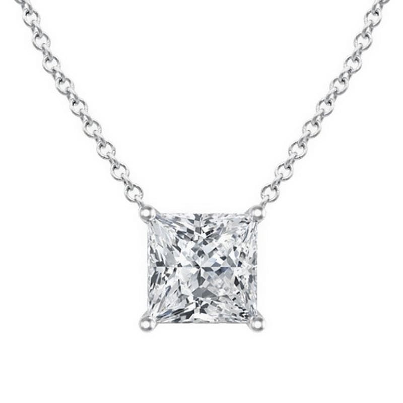 0.70ct Princess Cut Floating Pendant Lab Grown Diamond Solitaire Necklace