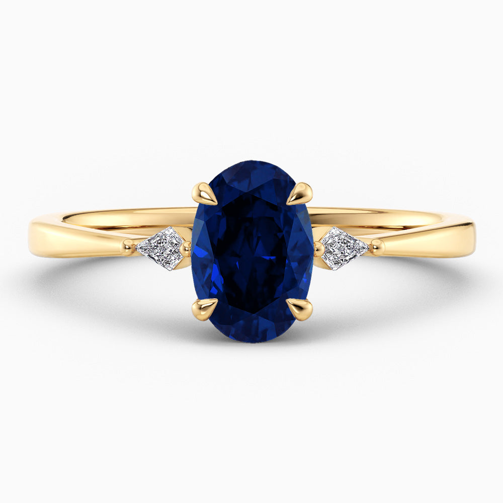 Oval Cut Three Stone Blue Sapphire Engagement Ring