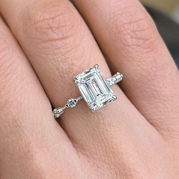 1.30 Carat Emerald Cut Spaced Diamond Setting Lab Grown Diamond Engagement Ring
